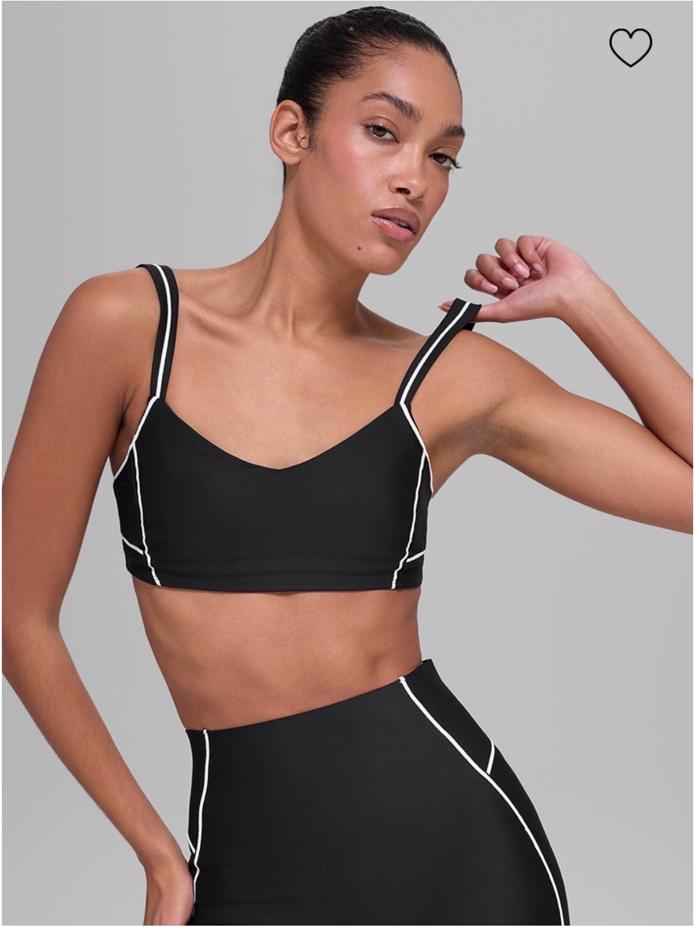 Alo Yoga Swift Haven Bra in black with white piping